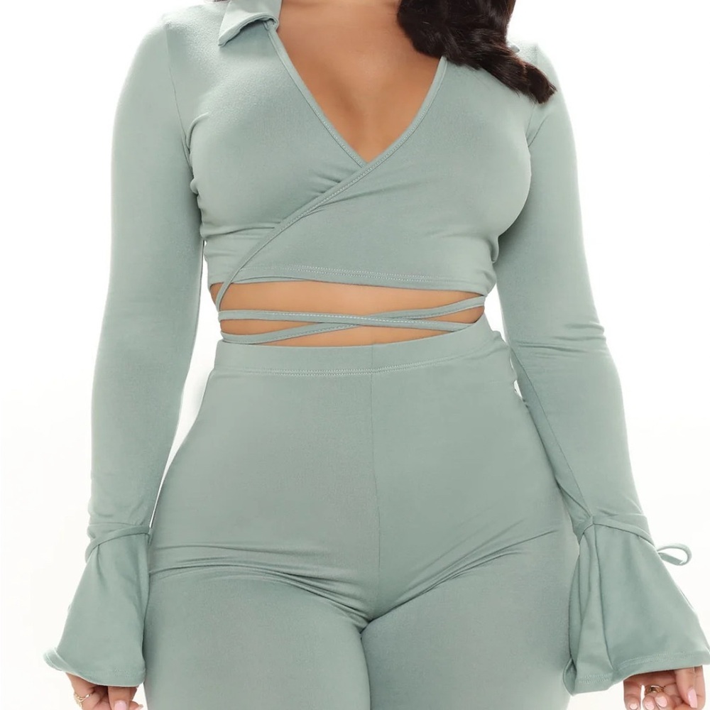 Wanna Be Down Pant Set - Sage